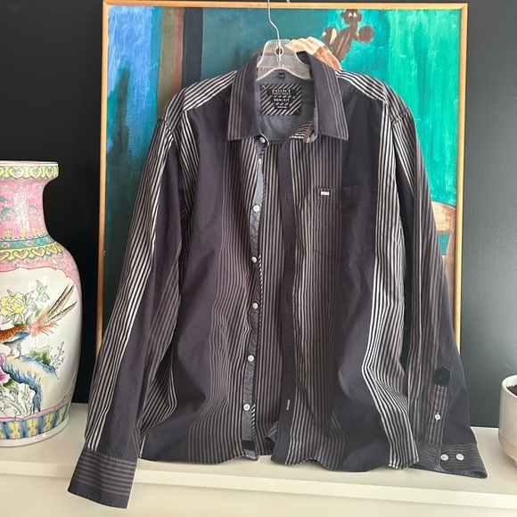Point Zero Men's Black and Gray Striped Shirt L Semi Fit Y2K - Picture 13 of 16